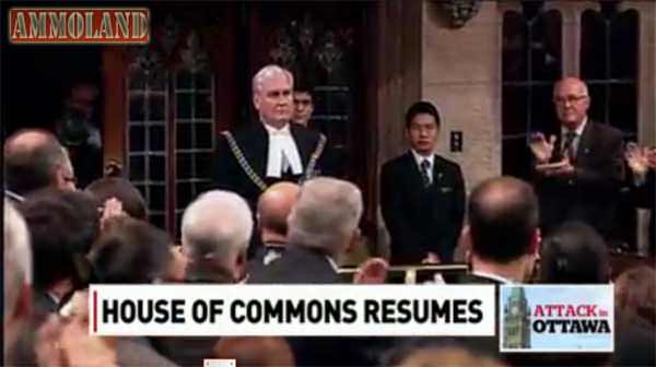 Here is Sergeant at Arms Kevin Vickers getting a standing ovation in the House.