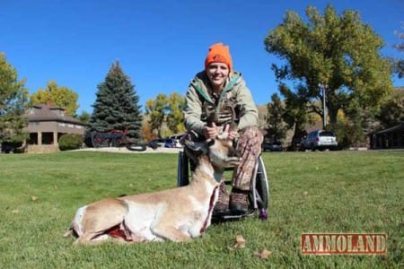 Ms. Wheelchair USA Ashlee Lundvall, of Cody, Wyo., with her antelope at the Ranch at Ucross.