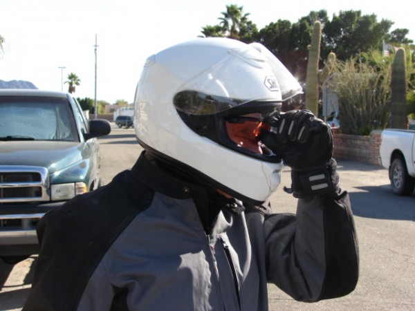 ESS Suppressors Full Face Motorcycle Helmet. I can put them on and take them off while wearing a full face helmet and gloves, with one hand.