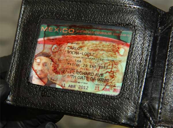 A close-up shot of the victim's ID