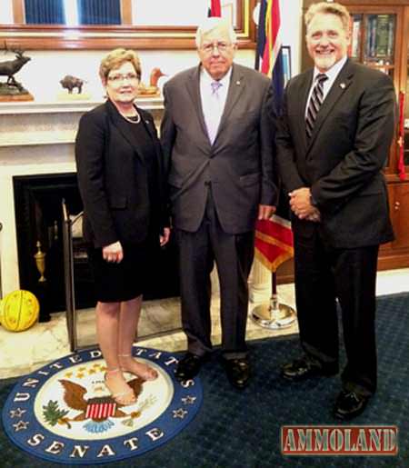 Jan Billeb, AKTI Executive Director with Sen. Enzi and CJ Buck, Knives and AKTI Legislative Chair, meeting September 2014.