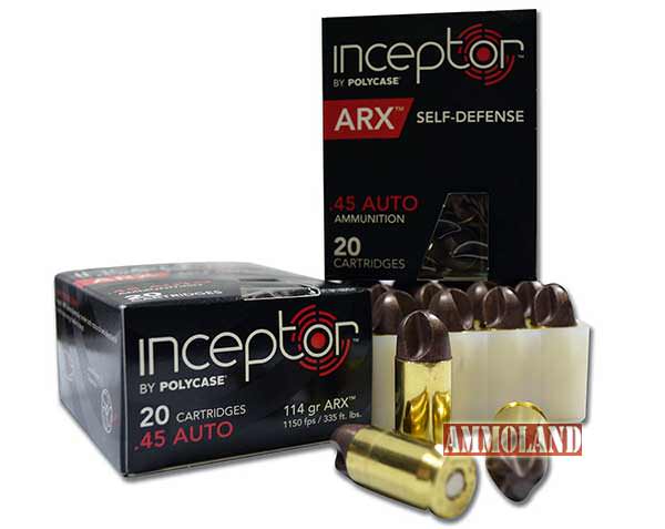 PolyCase Inceptor Ammunition - ARX Self Defense .45 Auto