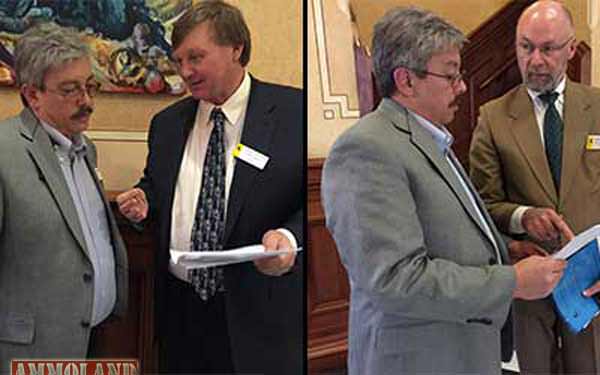 WyGO Executive Director Anthony Bouchard discussing HB-114 with Senate sponsors Sen. Curt Meier (left) and Sen. Cale Case (right). Wisconsin's Repeal Gun Free Zones Act Has Two New Sponsors