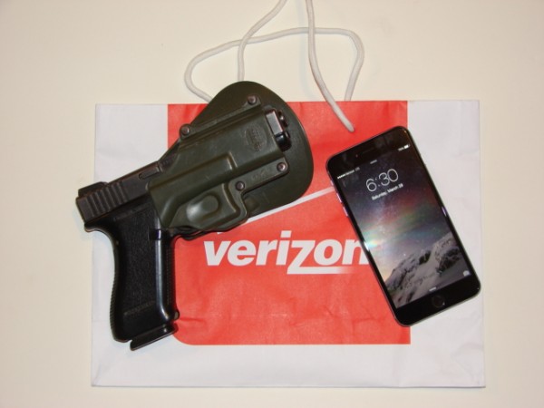 Glock in Fobus with iPhone 6 plus Verizon Store