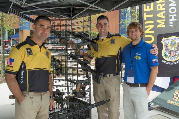 Christopher Ortega and Joshua Richmond from the AMU and Micah Mcmillan, Mossberg's exhibition shooter. Christopher Ortega and Joshua Richmond from the AMU and Micah Mcmillan, Mossberg's exhibition shooter.