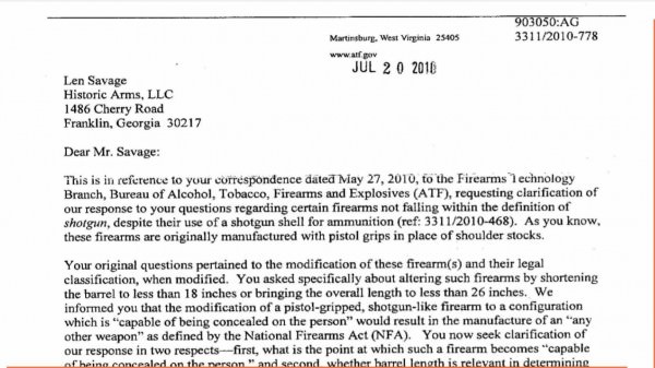 2010 Short Barreled Shotgun ATF Letter