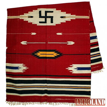 Navajo blanket: Navajo blanket made in the second half of the 19th century and measuring 39 inches by 64 inches, red weaving with a swastika graphic (minimum bid: $500).