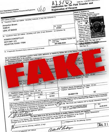 Fake National Firearms Act Tax Registration Forms