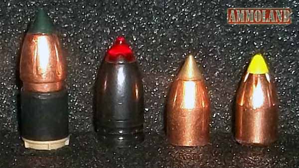 Federal Trophy Copper MZ, CVA Aerolite, Harvester Scorpion PT Gold, Shockwave SST bullets (left to right)