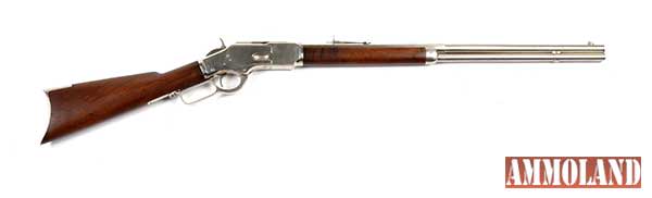Full factory Nickel Model 1873 Lever-Action Rifle, shipped 1883, est. $20,000-$30,000. Morphy Auctions image
