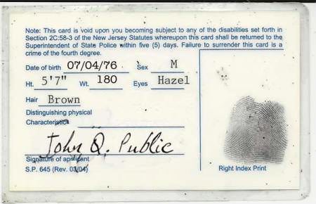 New Jersey Firearms ID Card