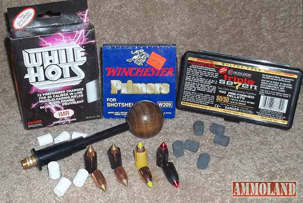 Here are the loading components that were used to test the .50 caliber CVA Accura MR rifle.