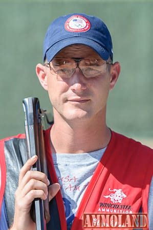 GABALA - AUGUST 11: Gold medalist Walton ELLER of the United States of America competes in the Double Trap Men Finals at the Gabala Shooting Club during Day 4 of the ISSF World Cup Rifle/Pistol/Shotgun on August 11, 2015 in Gabala, Azerbaijan. (Photo by Nicolo Zangirolami)