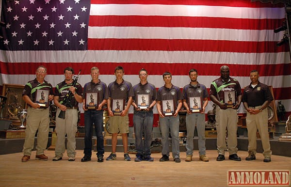 The Minuteman Trophy for the highest ranking junior team went to PRPA (Pennsylvania Rifle & Pistol Association) Junior #1, with a score of 2821-56x. Team members are Matthew Lovre (captain), Joseph Hendricks, Alexander Thomas, Kevin Kerin, Jack Graw and Wyatt Thomas. The team is coached by Ken Roxburgh.