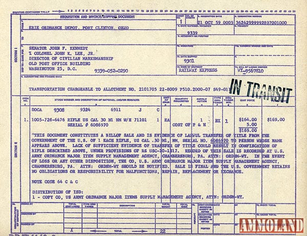 LOT1807: Historically Significant, Documented U.S. Senator John F. Kennedy U.S. Springfield Armory National Match 1959 M1 Garand Semi-Automatic Rifle