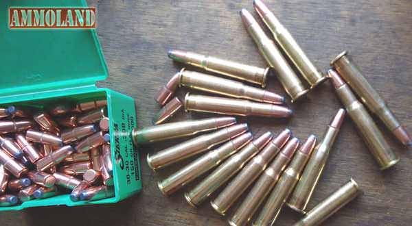 Some 30-30 loaded ammo with a Sierra bullets with the Magnum Research BFR Revolver