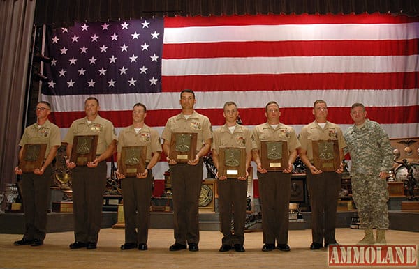 USMC Scarlet, was the overall team in the NTIT with a score of 1270. Firing members of the team are Sgt. Tanner Bauer, Sgt. Jeremy Benjamin, Sgt. Antonio DiConza, Sgt. Joseph Dukich, Sgt. Joseph Peterson and SSgt. Chad Ranton. The team is coached by SSgt. Mark Altendorf – team captain is Capt. John Sheehan.