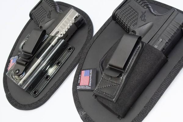 A pair of Springfield Armory XD-S pistols in 9mm and .45 ACP with N82 Tactical IWB holsters.