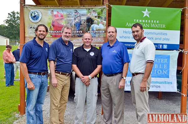 (Left to right) USA Conservation Manager Ty Brown, USA CEO and Executive Director Fred Myers, Utility Workers Local 121 President Danny Seebeck, Tennessee American Water Director of Operations Kevin Rogers and Iron Workers Local 704 Business Manager Sean-Paul Kimball at the ribbon cutting and dedication ceremony at Harrison Bay State Park. 