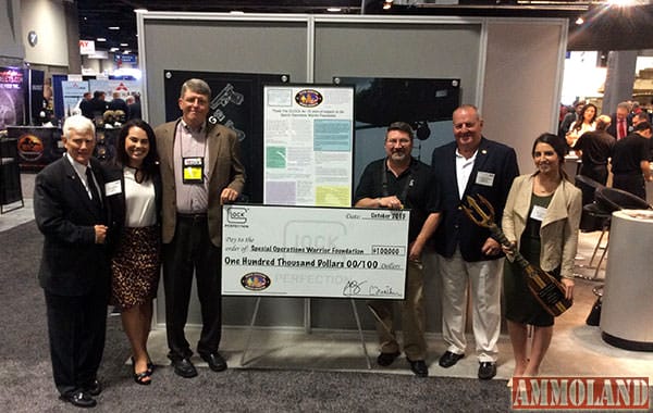 Pictured left to right: Colonel Edwin “Andy” Anderson - U.S. Army, Retired SOWF Board of Directors, Dalia Munoz - Scholarship Recipient, Josh Dorsey – VP at GLOCK, Tony Musa – GLOCK, Colonel Craig Brotchie - U.S. Air Force, Retired SOWF Board of Directors, Aly Olson - Business Relations Manager, SOWF