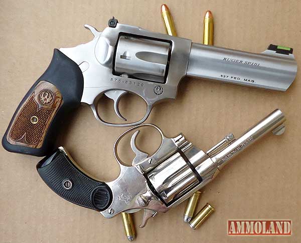 Ruger SP101 Double-Action Revolver top, Old Colt 32 long Revolver bottom