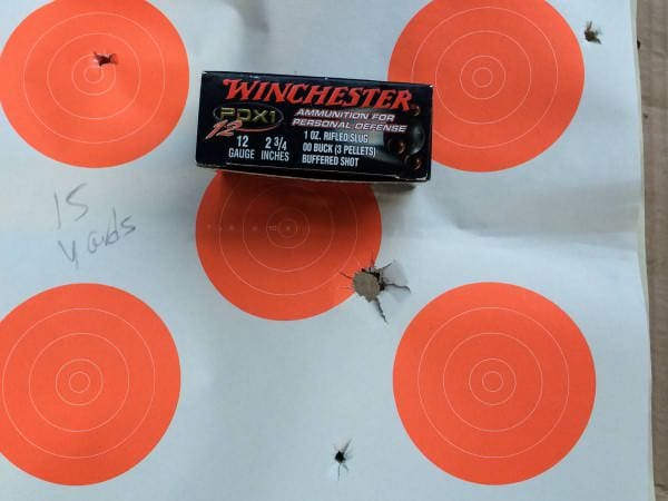 The Winchester PDX1 Rifled slug and pellet combination will spread into a wide pattern quickly, so use this 12-Gauge Self Defense Ammo appropriately.