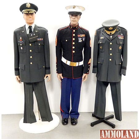 U.S. military uniforms, two for Army major generals; one for a WWII Marine gunnery sergeant; image courtesy of Stephenson’s Auctioneers