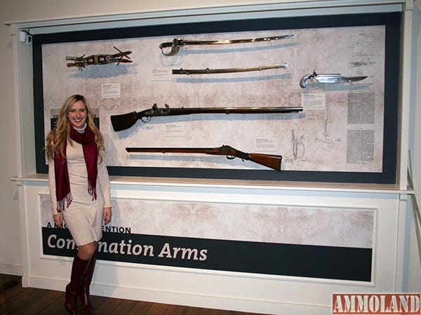 Cody Firearms Museum Curator Ashley Hlebinsky reviews labels in the “Combination Arms” section of Journeying West: Distinctive Firearms from the Smithsonian at the Buffalo Bill Center of the West. The exhibit’s “soft opening” is Saturday, December 5 at the Center’s free Annual Holiday Open House.