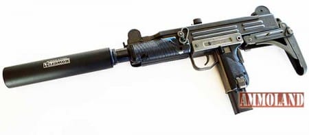 Israeli Uzi SMG fitted with the Bowers Vers-9S Silencer