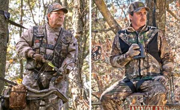 Hunter Safety System first vest introduced by HSS 15 years ago on left and the popular HSS Elite vest on the right.