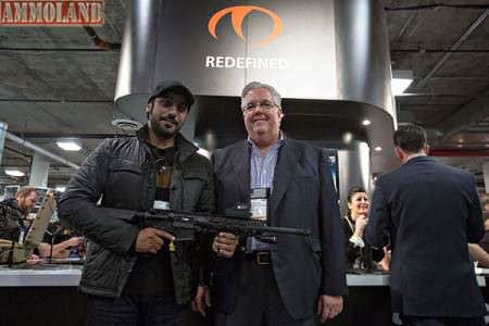 Caracal CEO Hamad Al Ameri and Wilcox Industries CEO Jim Teetzel showcase first collaborative product at SHOT Show 2016: The CAR816-A2 rifle with Fusion System Kit