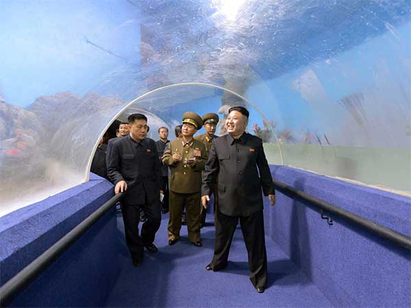 Supreme Leader Kim Jong-un and posse enjoy an North Korean underwater tunnel.