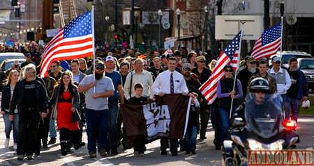 ISAA President Greg Pruett leads Idaho citizens on a march to the Capitol for Constitutional Carry!