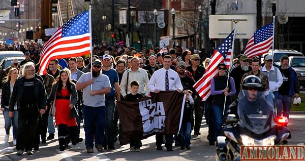 ISAA President Greg Pruett leads Idaho citizens on a march to the Capitol for Constitutional Carry!