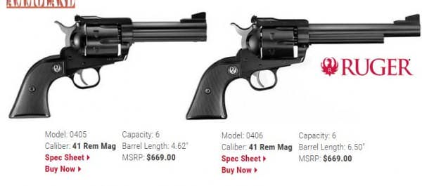 RUGER New Model BLACKHAWK Handgun in 41 Magnum.