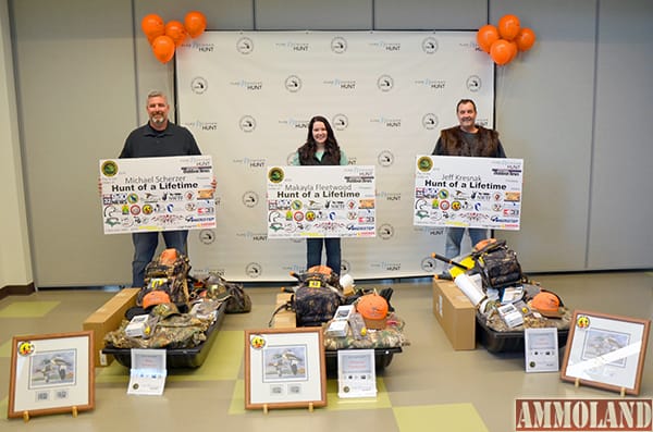 2016 Pure Michigan Hunt winners (left to right) Mike Scherzer of Freeland, Makayla Fleetwood of Bloomingdale and Jeff Kresnak of Caledonia with their prizes donated by Michigan businesses and organizations.