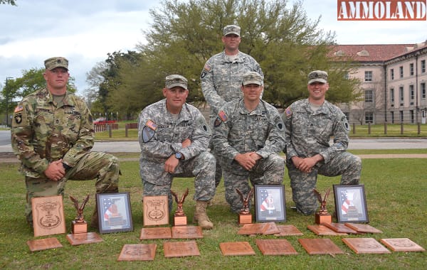 The champion overall team of the U.S. Army Small Arms “All Army” Championship, hosted by the U.S. Army Marksmanship Unit, was the Illinois Army National Guard. Team members included Sgt. 1st Class David Perdew, Sgt. 1st Class John Stockton, Staff Sgt. Brandon Hornung and Staff Sgt. Jacob Blount, and their coach was Chief Warrant Officer 2 Kyle Gleason. (U.S. Army photo by Brenda Rolin /released)