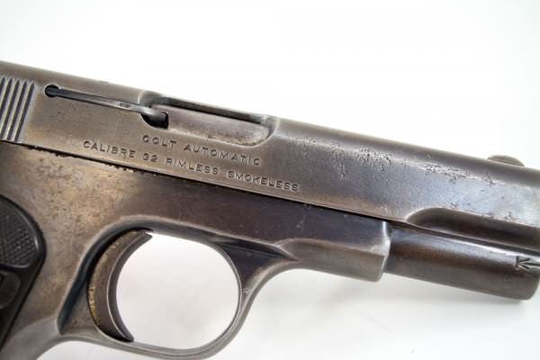 The original Model Colt Model 1903 Pocket Hammerless Pistol fires .32 ACP cartridges.