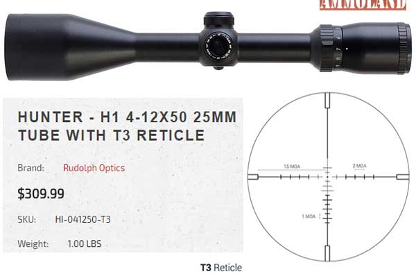 Rudolph Optics HUNTER H1 4-12X50 Riflescope just $309.99 Rudolph Optics HUNTER H1 4-12X50 Riflescope
