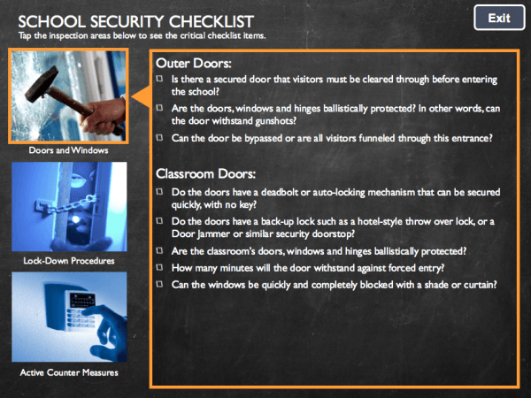 A sample of some of the suggested school hardening measures. Image: USCCA.