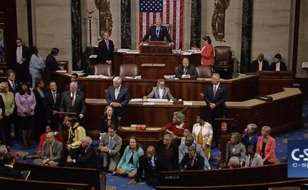 Democrats staging a petulant "sit-in" in the well of the House. (Photo C-Span screenshot)