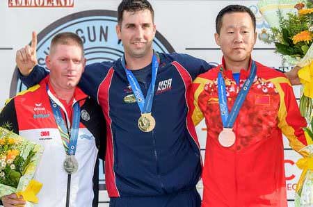 Josh Richmond winning a gold medal in Double Trap Monday at the 2016 International Shooting Sport Federation World Cup in San Marino