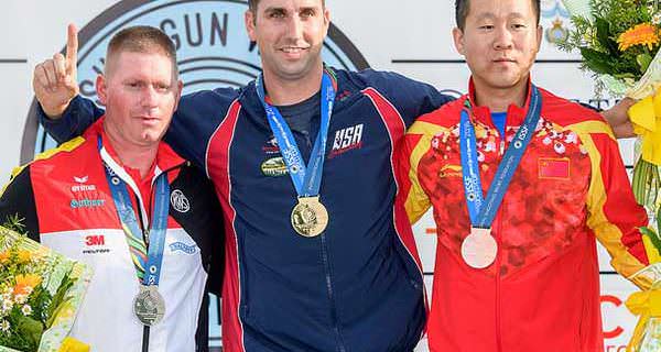 Josh Richmond winning a gold medal in Double Trap Monday at the 2016 International Shooting Sport Federation World Cup in San Marino