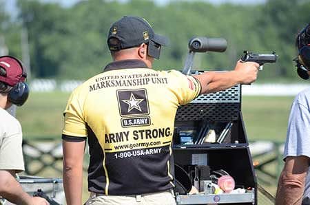 SFC Lawrence Cleveland earned second place in the Service Pistol EIC Match, finishing behind fellow AMU shooter SSG Greg Markowski.