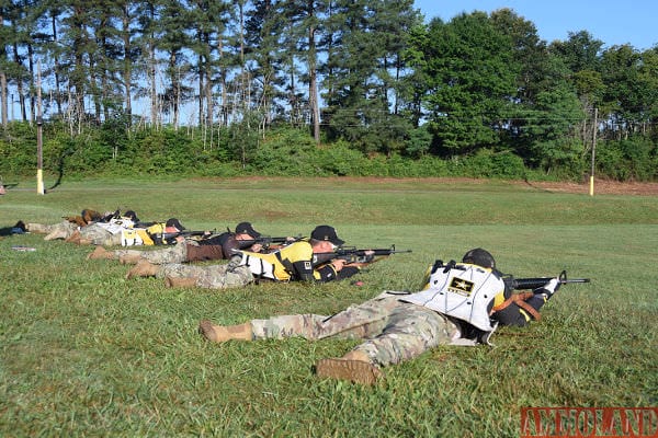 Service Rifle Team members from the U.S. Army Marksmanship Unit (USAMU) fire downrange during the Marine Corps Infantry Team Match at the 55th Interservice Rifle Championship June 29, 2016. USAMU won eight first place awards during the Championship that took place June 22-29. (U.S. Army photo by Brenda Rolin/released)