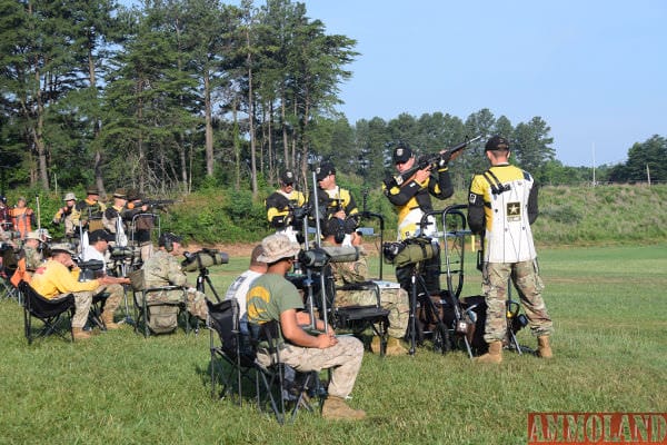 Members of the U.S. Army Marksmanship Unit's Service Rifle Team prepare to compete in the Interservice Rifle Team Championship match at the 55th Interservice Rifle Championship June 27, 2016. USAMU won a total 16 awards, including eight first place awards. (U.S. Army photo by Brenda Rolin/released)