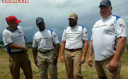 During a break at the National Matches, Team Cabot Guns, from left to right: Grayson Palmer, William Bethards, Jonathan Shue and"Big" Shane Clevenger