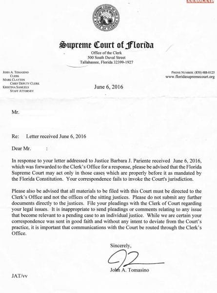 Florida Supreme Court June 6 2016 redacted