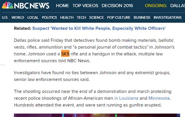 NBC News is reporting an SKS rifle and a handgun used in the Dallas attack.