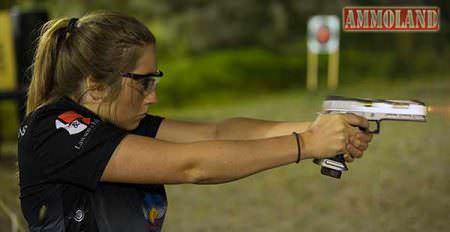 REV-Arms' Nikki Woodall battles in the Stage 1 Pistol Eliminator during Pro Series Event #4.